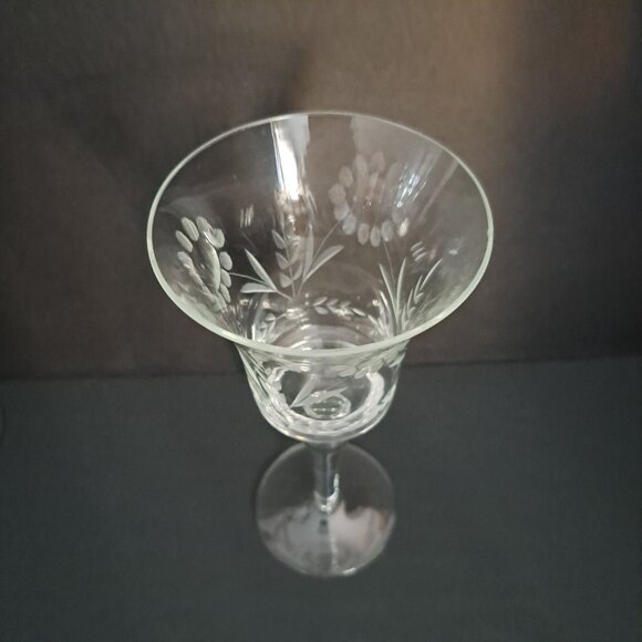 Arcadia Etched Floral Water Goblet 7.5" Vintage Clear Stem Elegant Glassware - Picture 3 of 5